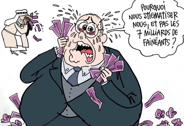 Dessin   caricature   banque   pourquoi nous stigmatisernous,et pas les 7 milliard de fainéant