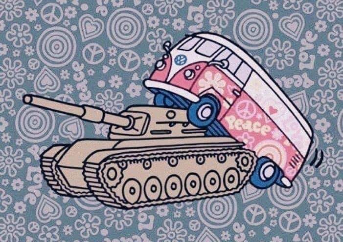 Guerre   caricature   car peace qui encule char d'assault