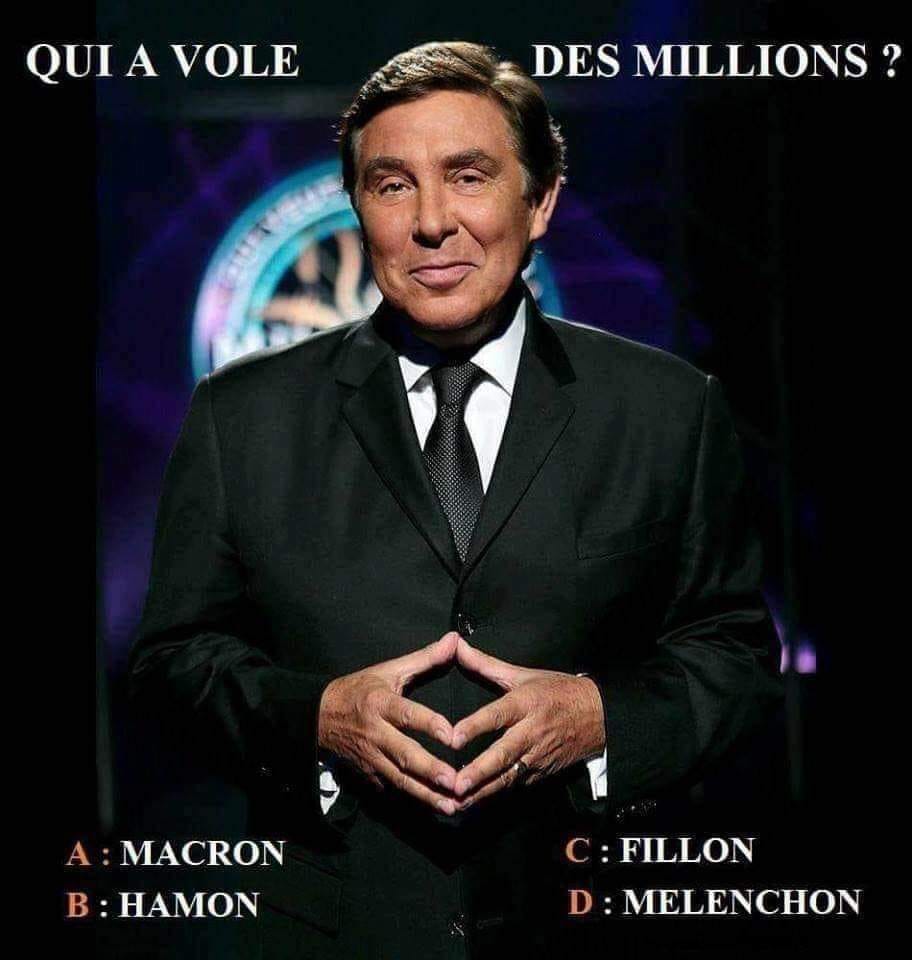 Jeux   caricature   politique   qui a volé des millions   a=Macron b=Hamon c=Fillon D=mélenchon