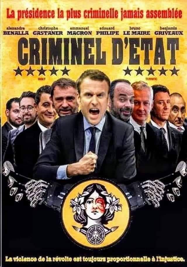 Macron   caricature   criminel d'état