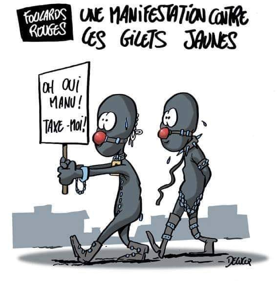 Manfestation   caricature   contre les gilets jaunes oh oui manu taxe moi