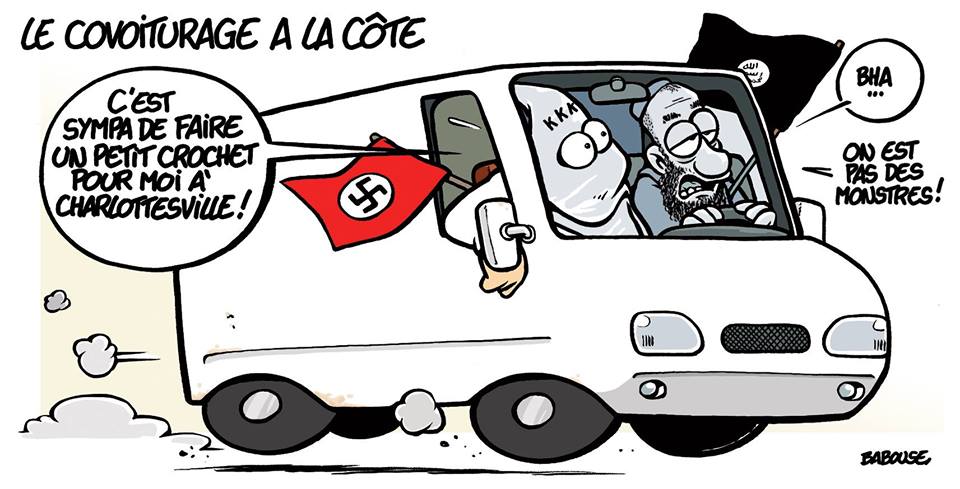 Manifestation   caricature   charlotteville covoiturage kkk merci de faire un détour