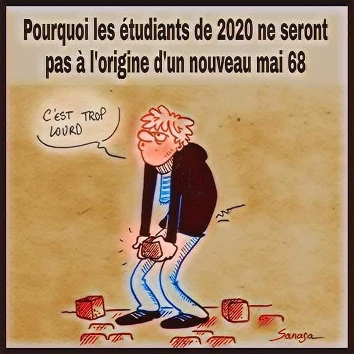 Manifestation   caricature   pourquoi les étudiants de 2020 ne seront pas l'origine d'un nouveau mai 68   jeune qui essaie de porter un pavé