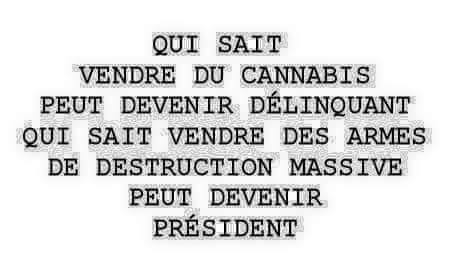 Qui Peut Vendre Du Cannabis Devient Délinquant Qui Vend Des Armes De Destruction Massives Devient Président