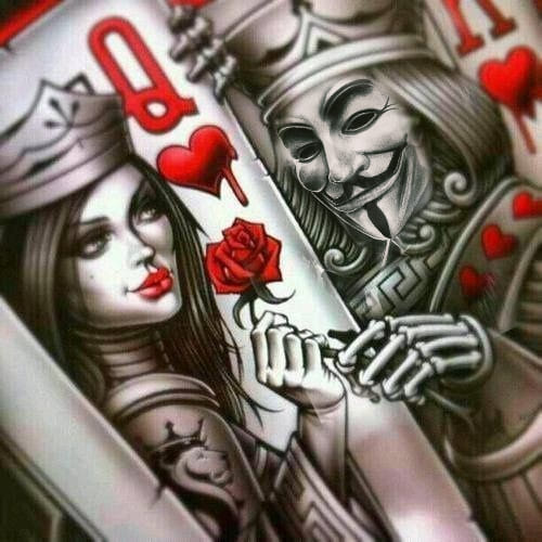 Anonymous   carte   roi de coeur qui donne rose a la reine de coeur